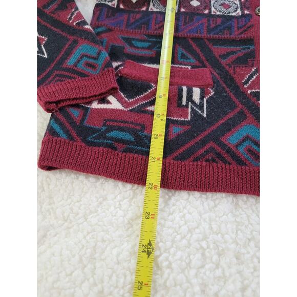 Jos. A. Bank Womens Wool Sweater Cardigan Sz M Southwestern Red Warm Daek - Picture 7 of 9
